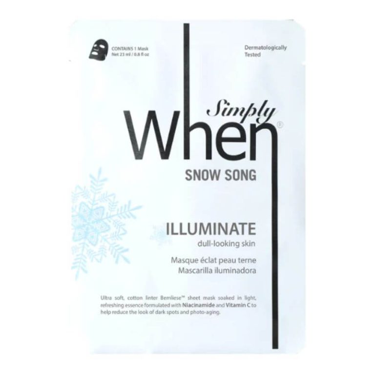 Simply When® Snow Song šviesinanti medvilninė veido kaukė su niacinamidu ir vitaminu C, 1vnt.