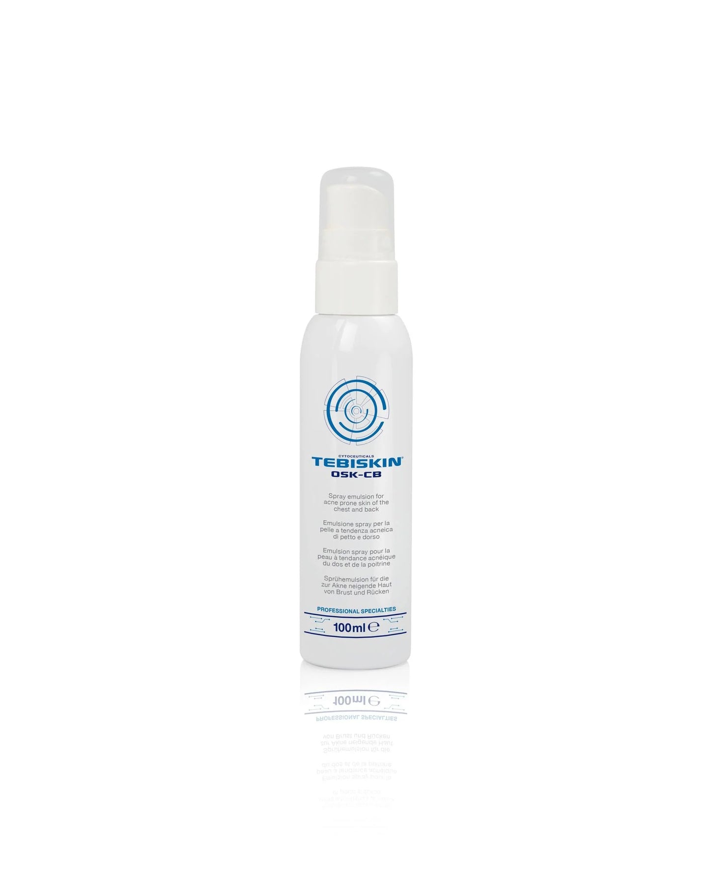 TEBISKIN®OSK-CB speciali purškiama emulsija, skirta į aknę linkusiai krūtinės ir nugaros odai, 100ml