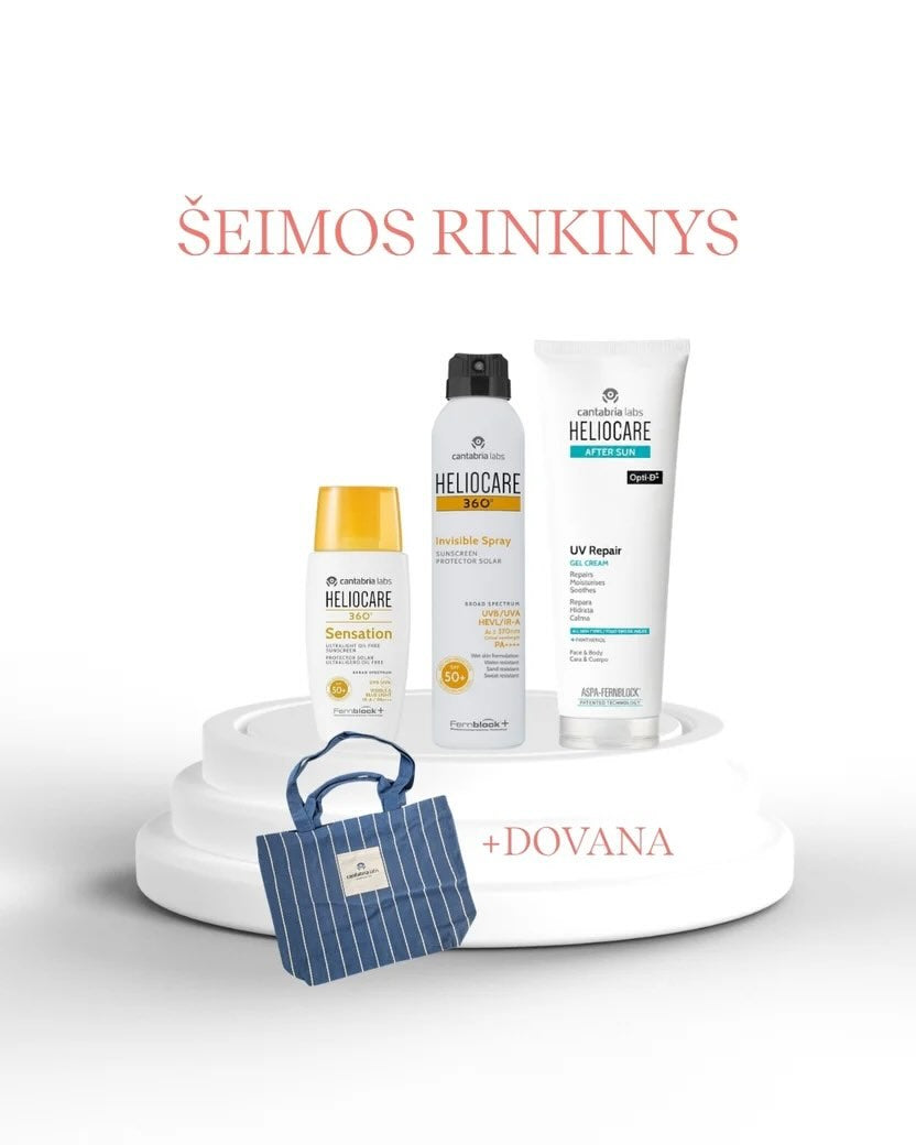 HELIOCARE SPF RINKINYS ŠEIMAI + DOVANA PAPLŪDIMIO KREPŠYS