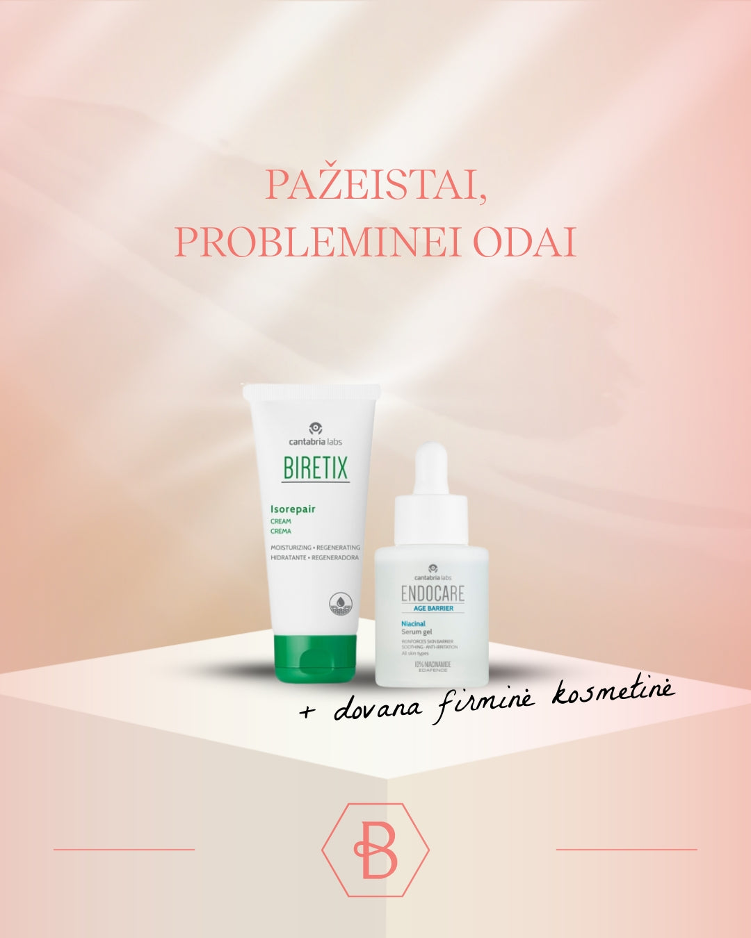 Cantabria Labs Biretix/Endocare rinkinys pažeistai, probleminei odai + DOVANA kosmetinė