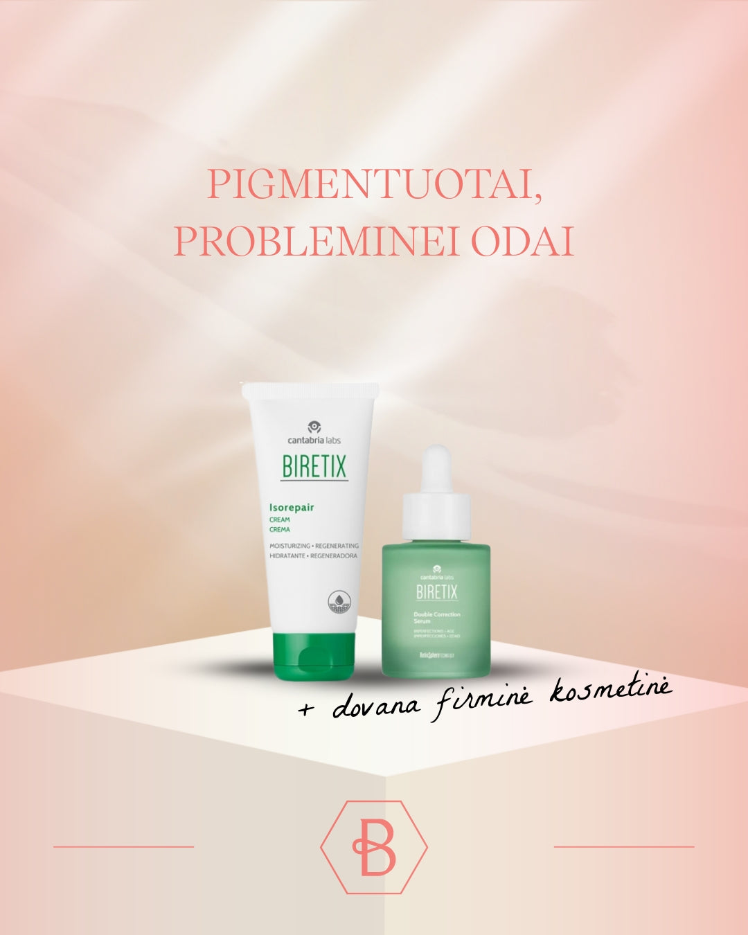 Cantabria Labs Biretix rinkinys pigmentuotai, probleminei odai + DOVANA kosmetinė