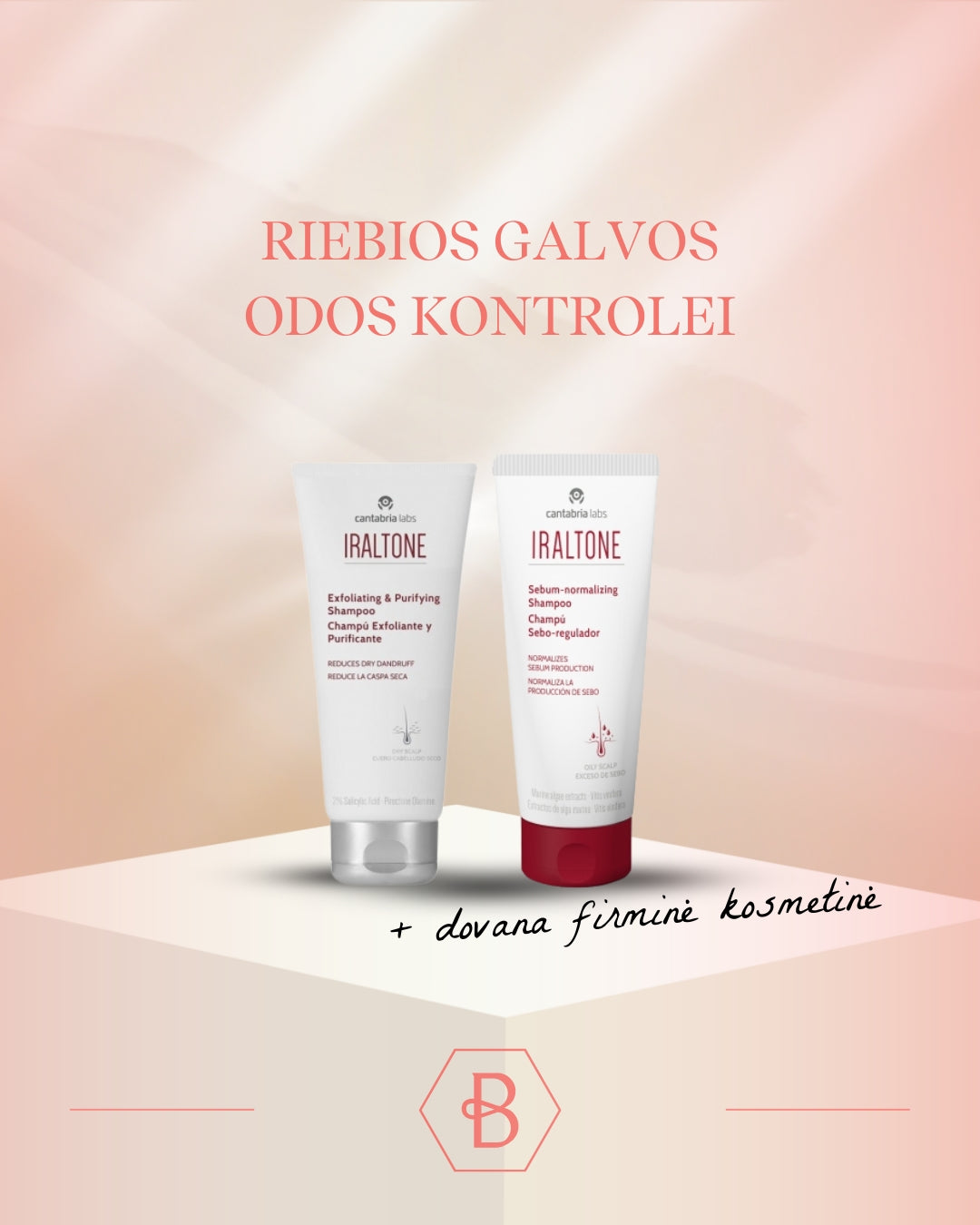 Cantabria Labs Iraltone rinkinys riebios galvos odos kontrolei + DOVANA kosmetinė