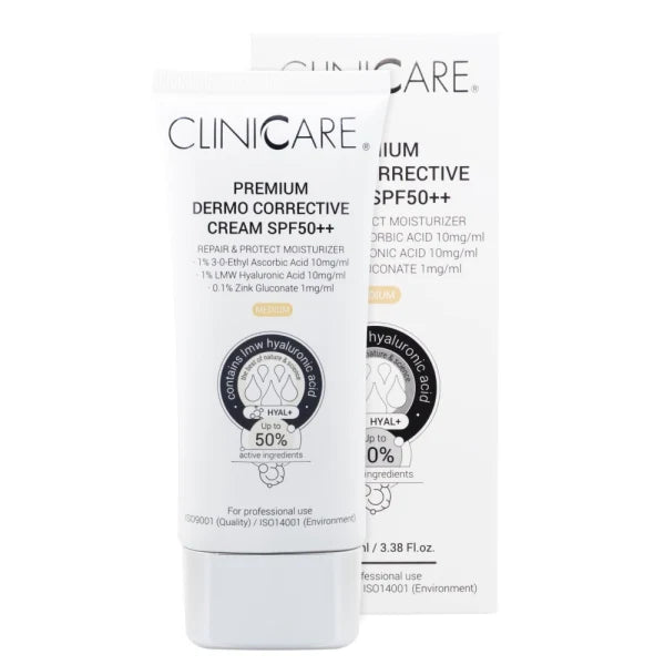 CLINICARE KOREGUOJAMASIS KREMAS SPF50++ SU SPALVA, MEDIUM, 100ML