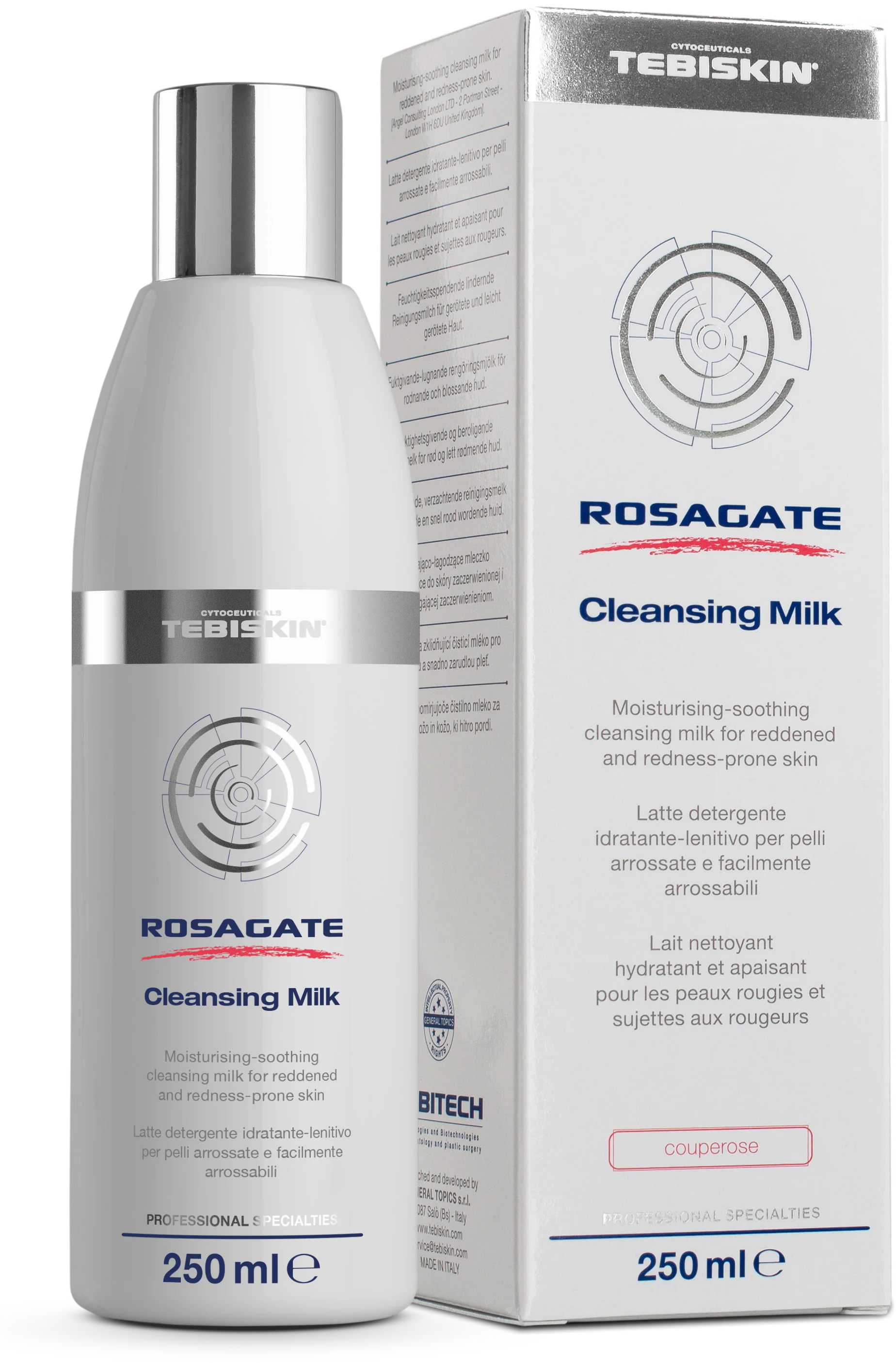 TEBISKIN ROSAGATE® Cleansing Milk valomasis pienelis rožinei, kuperozei, jautriai odai, 250ml