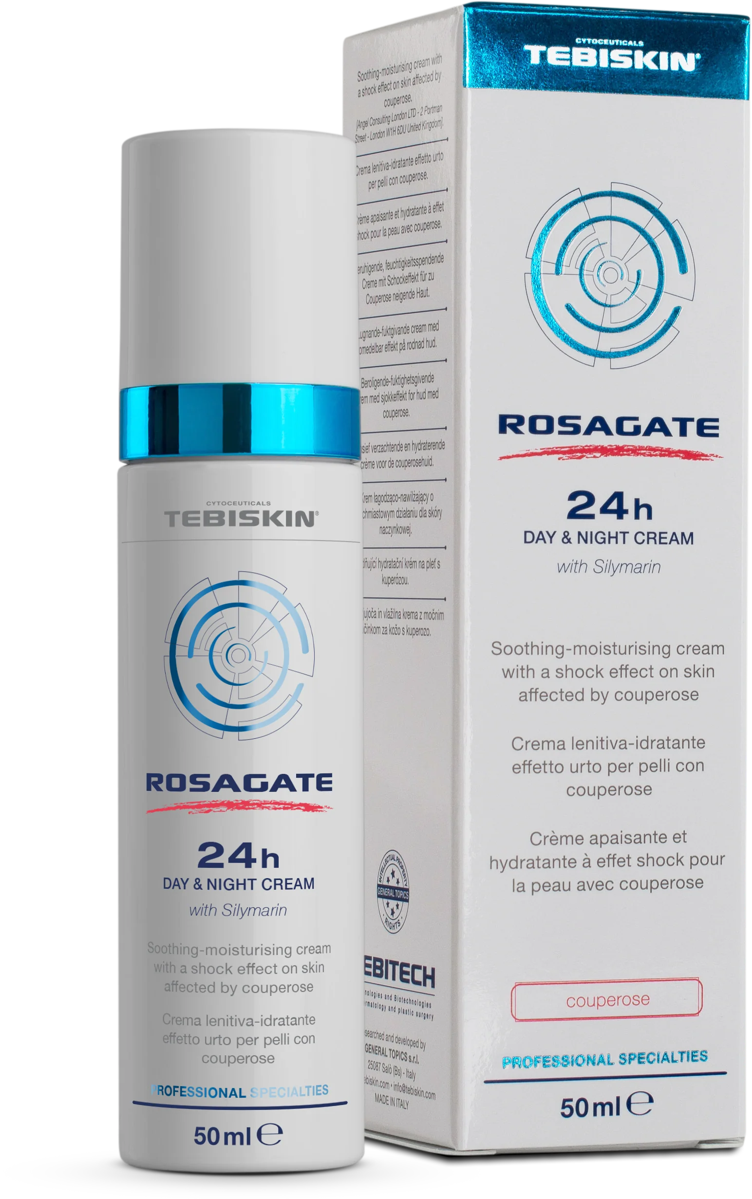 TEBISKIN ROSAGATE® 24h DAY & NIGHT CREAM Raminamasis ir drėkinamasis kremas nuo kuperozės kenčiančiai odai, 50ml