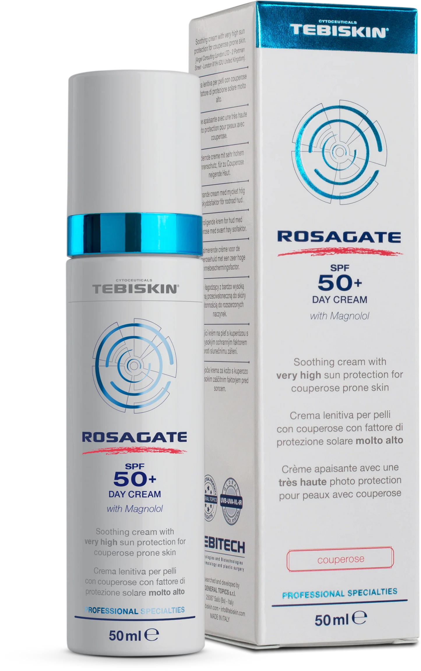TEBISKIN ROSAGATE® SPF 50+ Day Cream kremas rožinei, kuperozei, jautriai odai, 50ml