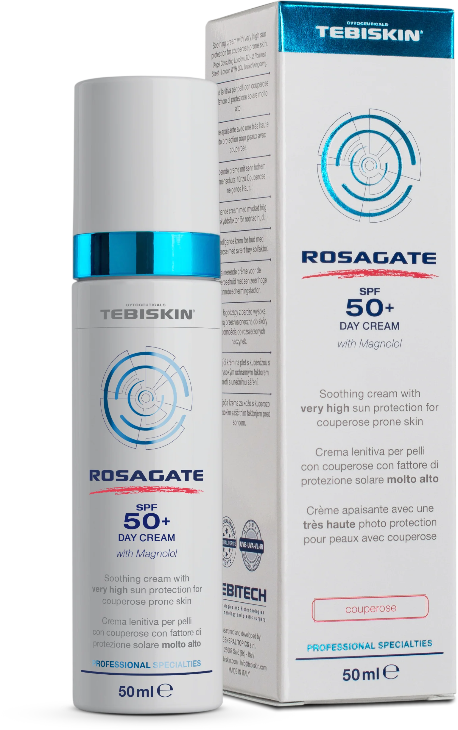 TEBISKIN ROSAGATE® SPF 50+ Day Cream kremas rožinei, kuperozei, jautriai odai, 50ml